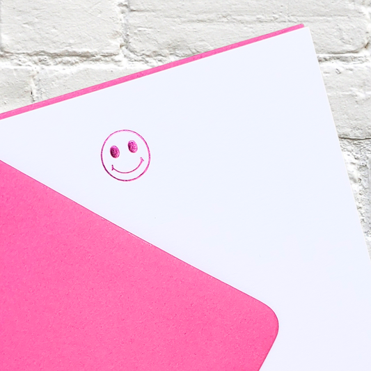 Smiley Pink Foil Stamped Flat Notecard Set