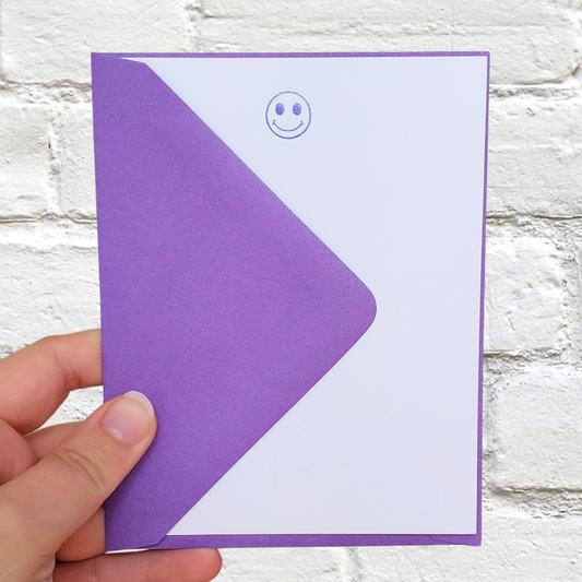 Smiley Purple Foil Stamped Flat Notecard Set