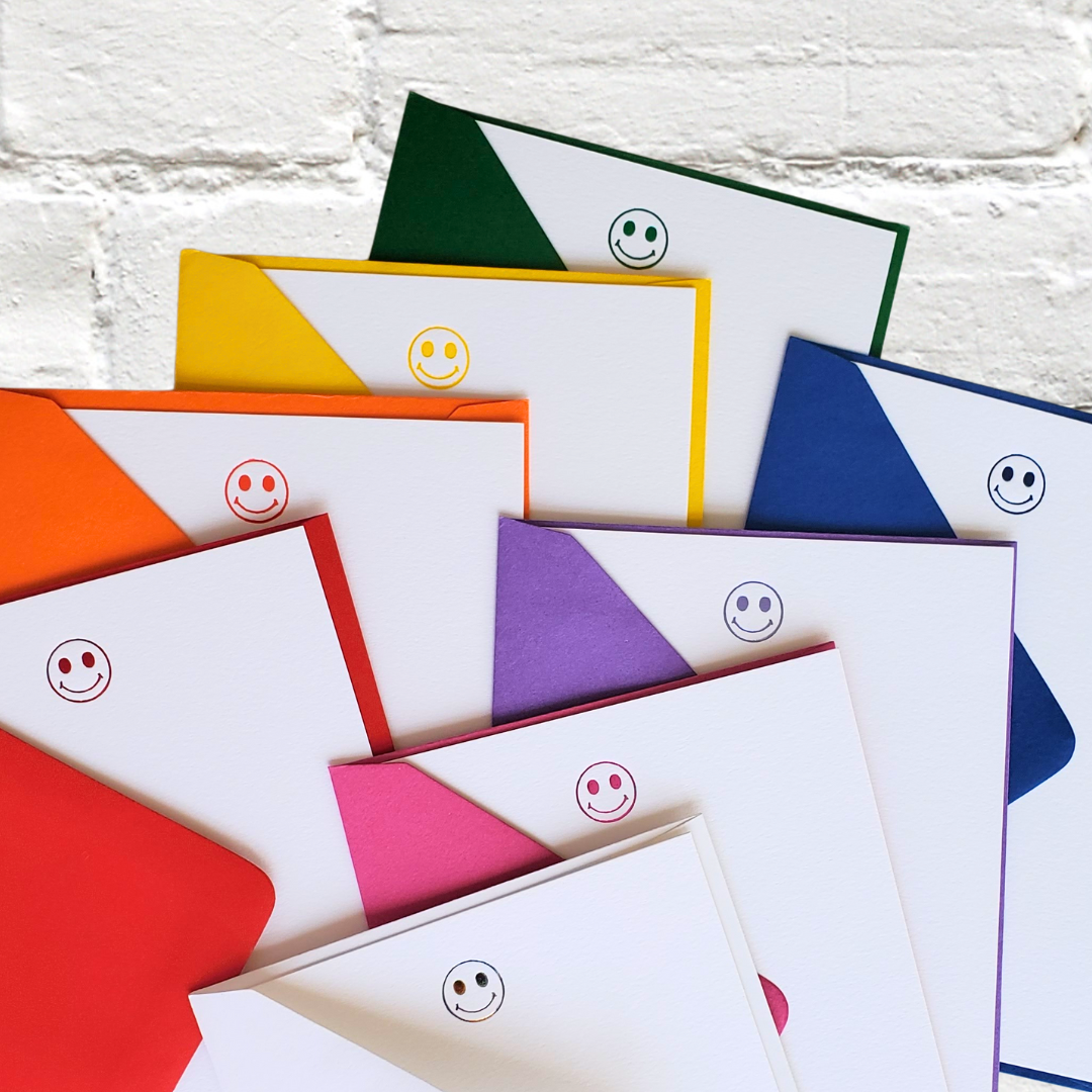 Smiley Rainbow Foil Stamped Flat Notecard Set