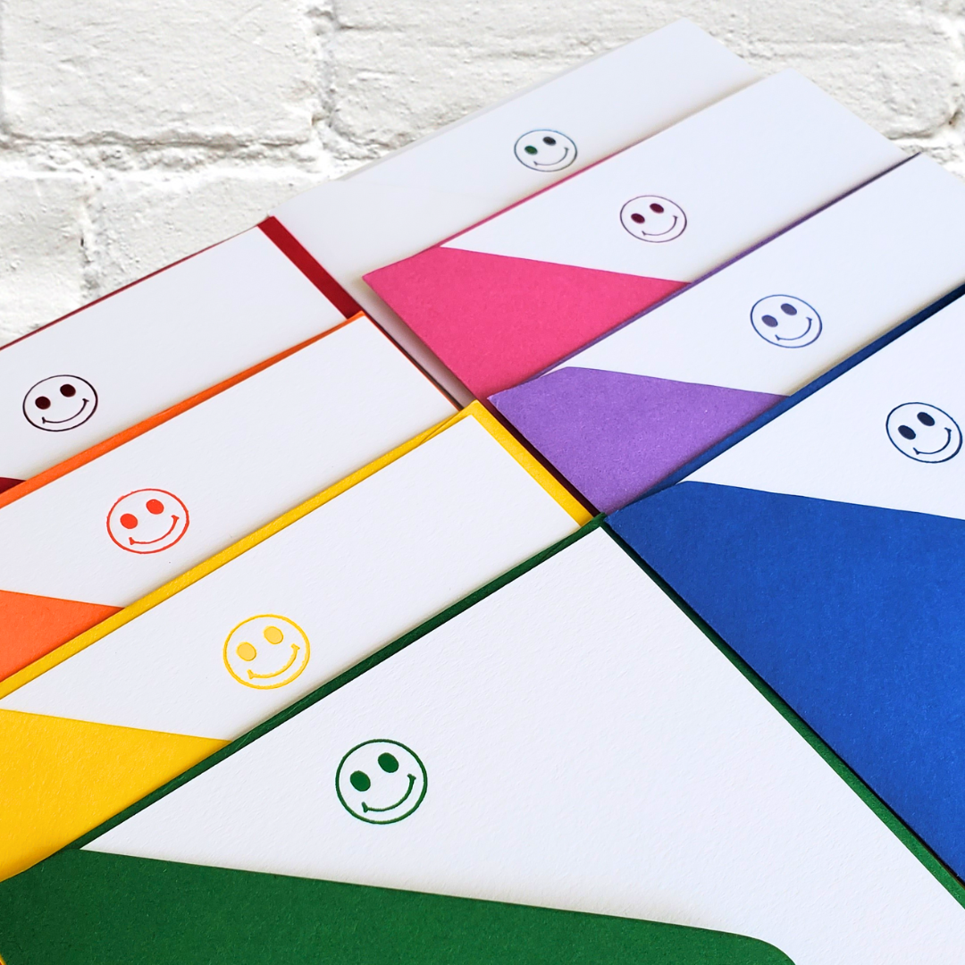 Smiley Blue Foil Stamped Flat Notecard Set