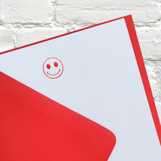 Smiley Red Foil Stamped Flat Notecard Set