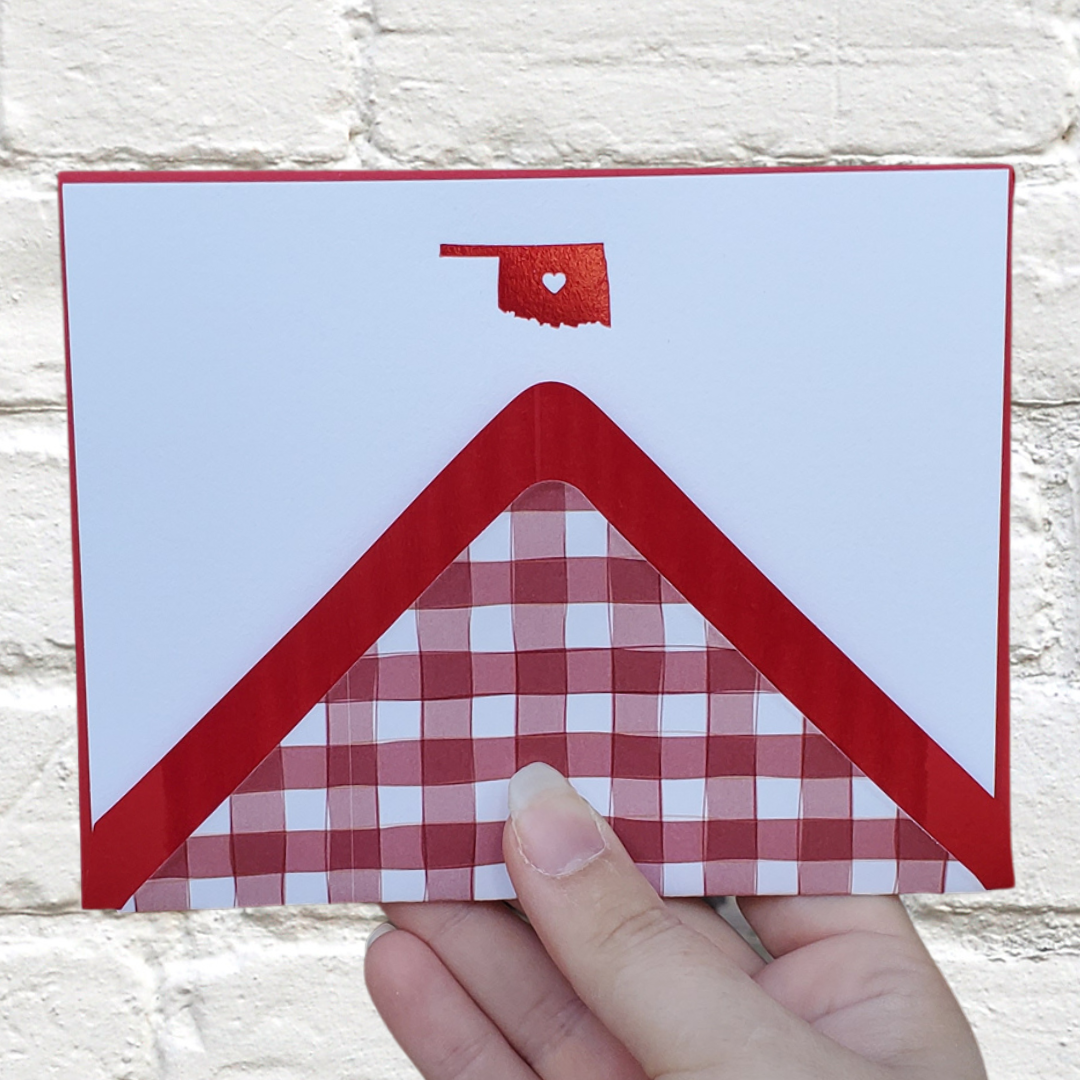 Oklahoma Red (OU) Foil Flat Notecard Set