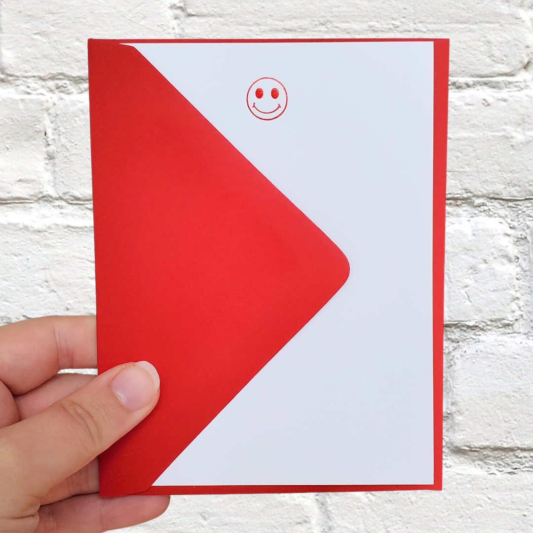 Smiley Red Foil Stamped Flat Notecard Set