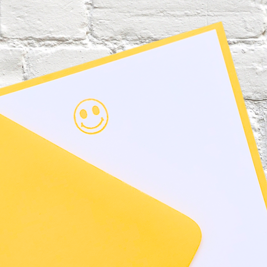 Smiley Yellow Foil Stamped Flat Notecard Set