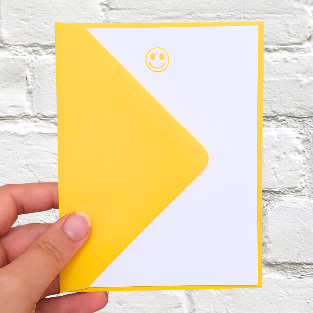 Smiley Yellow Foil Stamped Flat Notecard Set