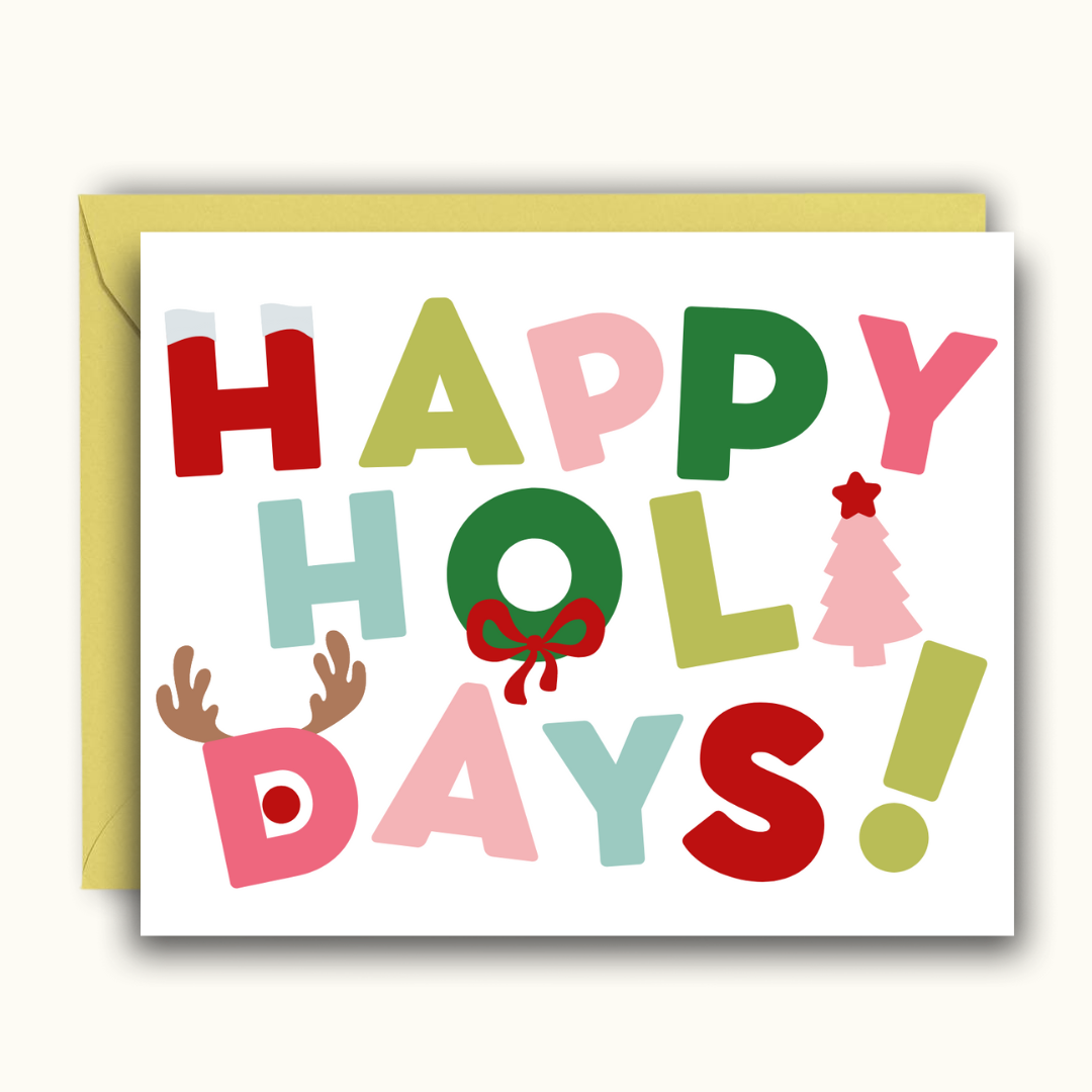 Whimsy Words - "Happy Holidays" Christmas Greeting Card