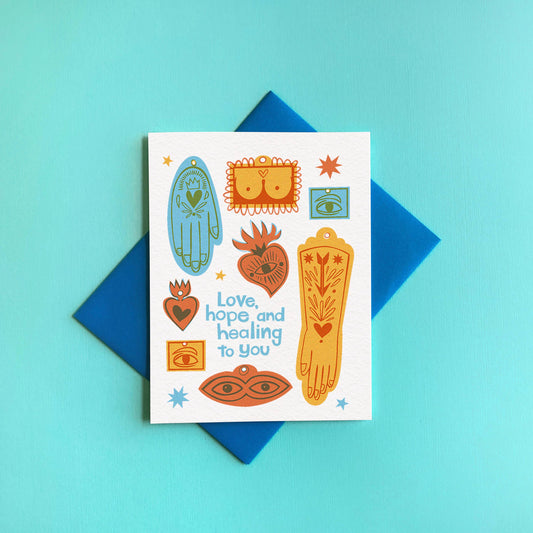 Pier Six Press - Hope and Healing Ex Voto - Get Well Risograph Greeting Card