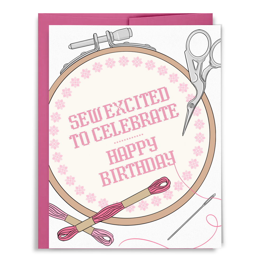 Sew Excited, Cross Stitch, Needlepoint - Birthday Card
