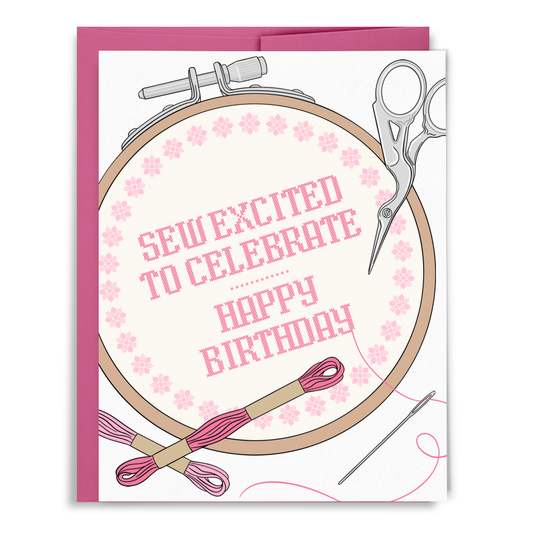 Sew Excited, Cross Stitch, Needlepoint - Birthday Card