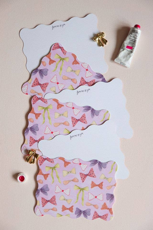 Stephanie Tara Stationery - Bows, ribbons, wavy edge notecard set