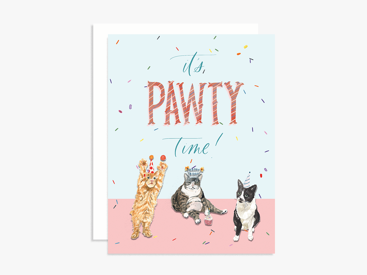The Scribblist - It's Pawty Time Cat Birthday Greeting Card