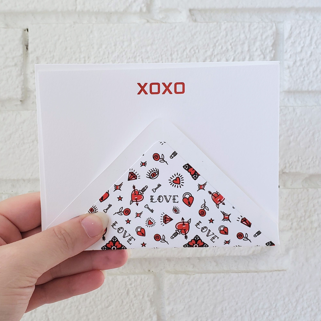XOXO Red - Foil Flat Notecard Set