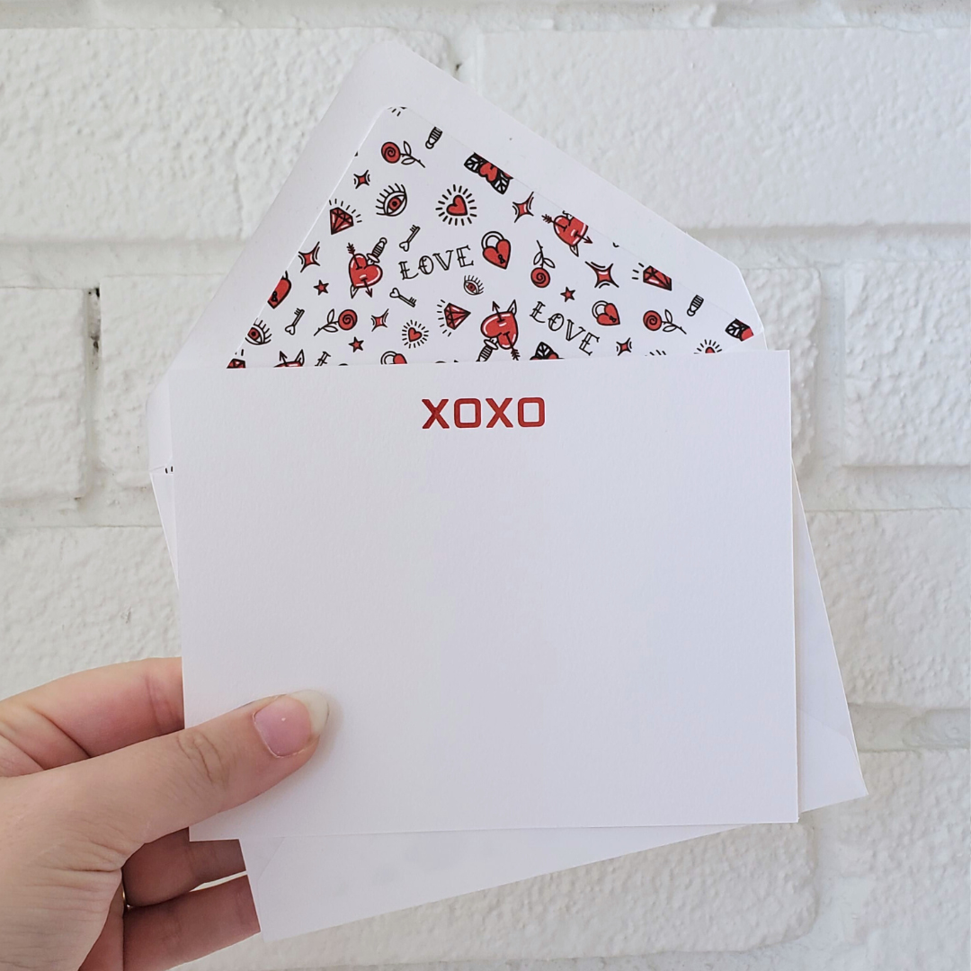 XOXO Red - Foil Flat Notecard Set
