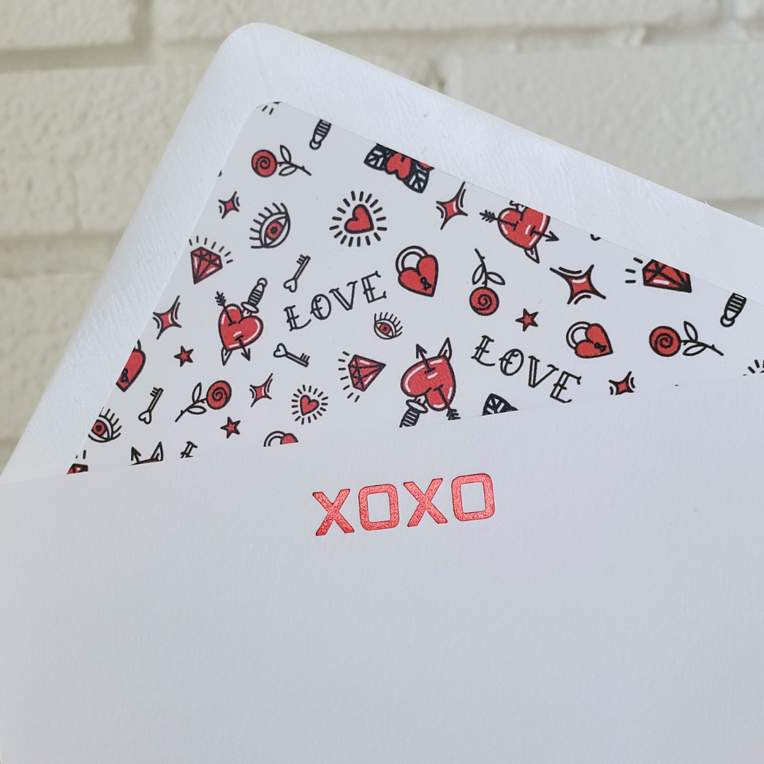 XOXO Red - Foil Flat Notecard Set