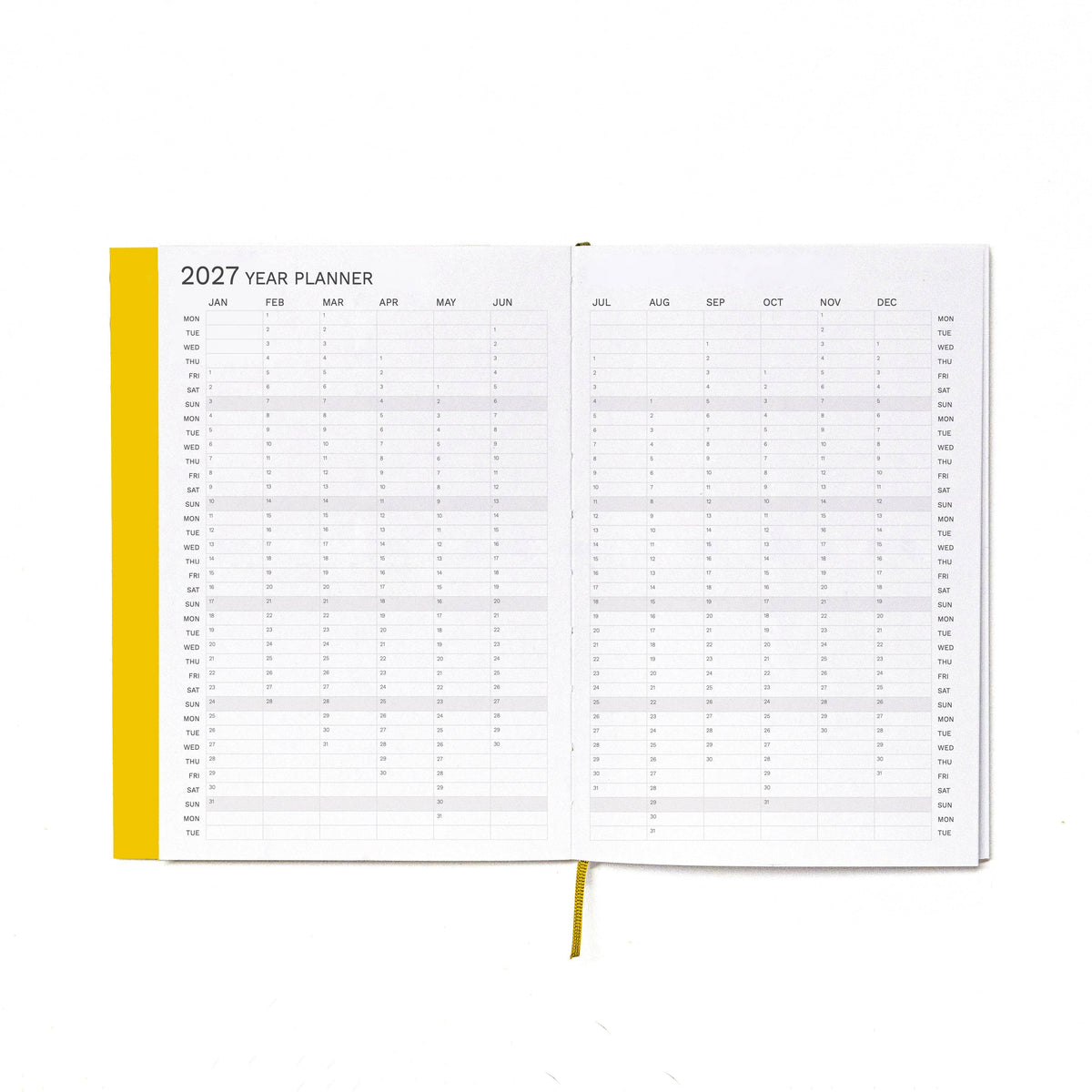 2027 Weekly Planner · Similar A5 Size: Indian Yellow