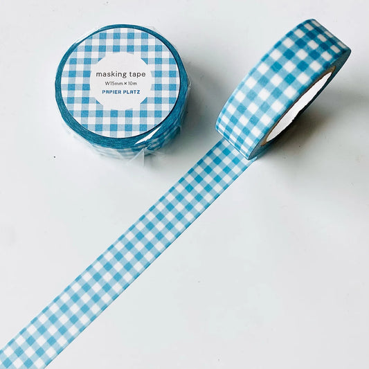 Papier Platz Washi Tape - Gingham Check Cerulean