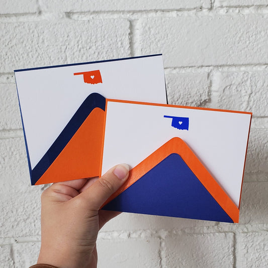 Oklahoma Blue & Orange Foil Flat Notecard Set