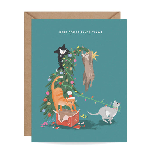 Inklings Paperie - Here Comes Santa Claws Christmas Card