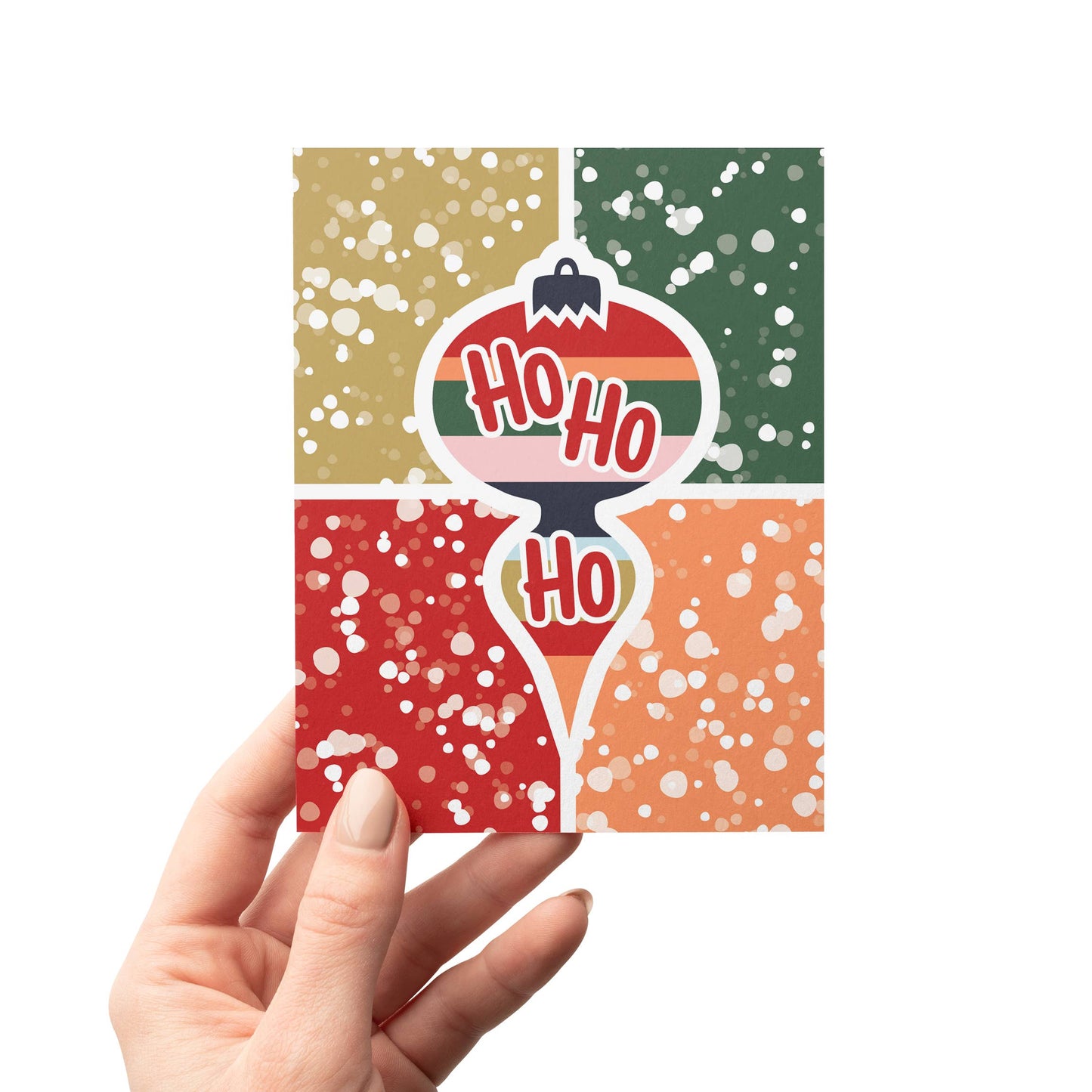 MASU - Modern Ho Ho Ho Christmas Ornament Recycled Greeting Card