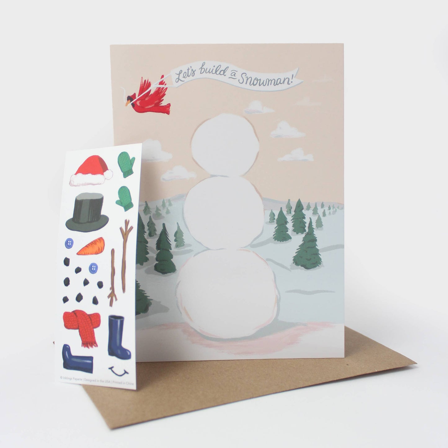 Inklings Paperie - Sticker Scene Card - Build a Snowman