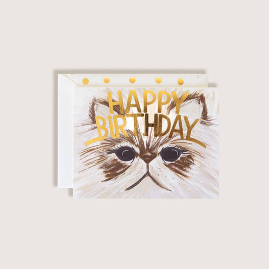 Handsome Cat Happy Birthday Gold Foil Greeting Card