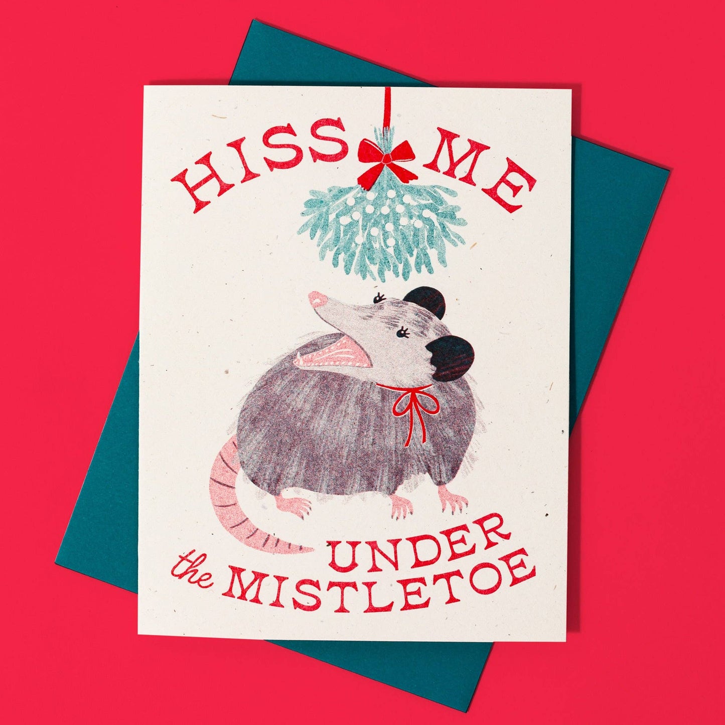 Bromstad Printing Co. - Hiss Me Under the Mistletoe - Risograph Christmas Card