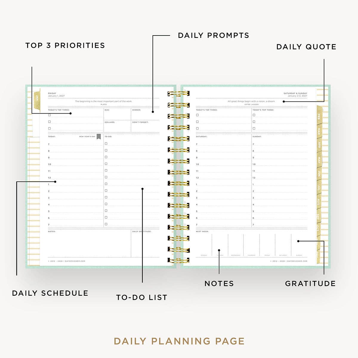 2027 Mini Daily Planner: Sage Bookcloth