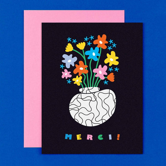 Squiggly Merci Flower Vase - Thank You Card