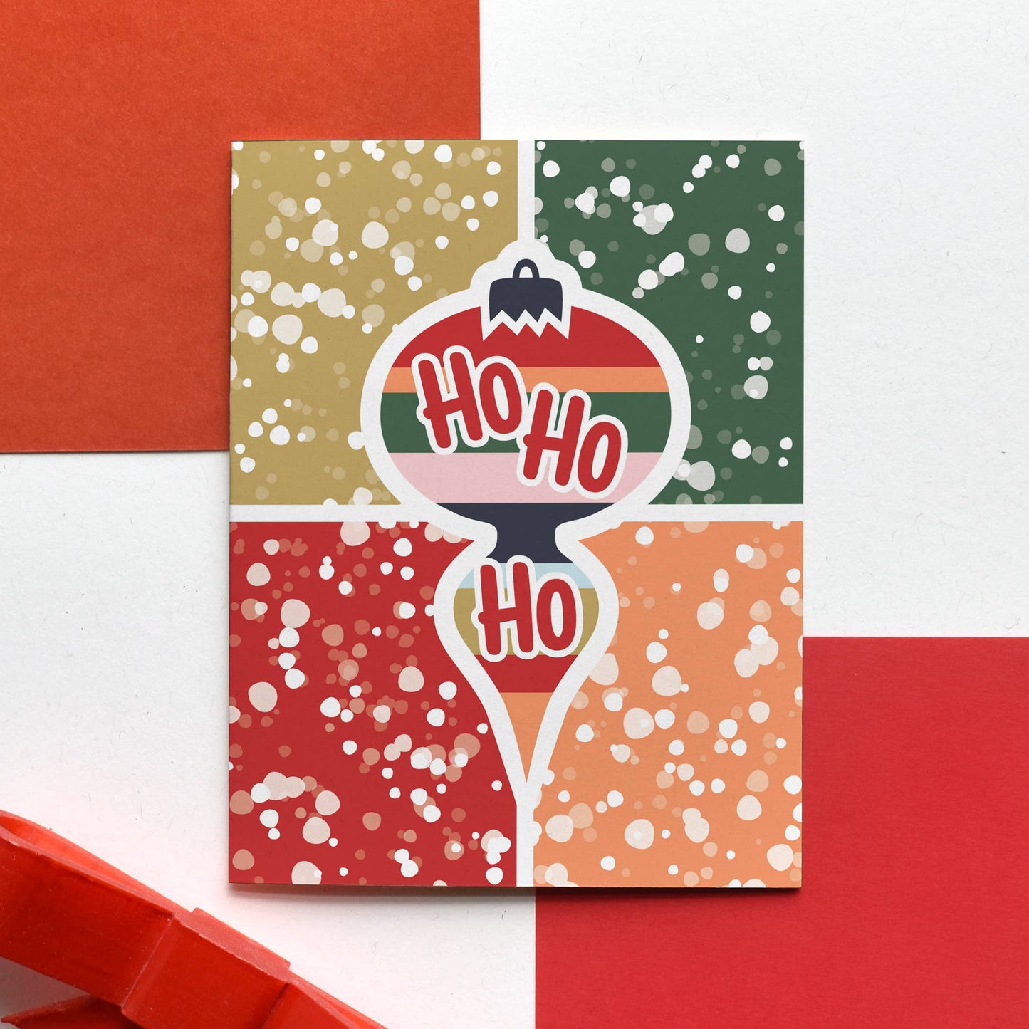 MASU - Modern Ho Ho Ho Christmas Ornament Recycled Greeting Card