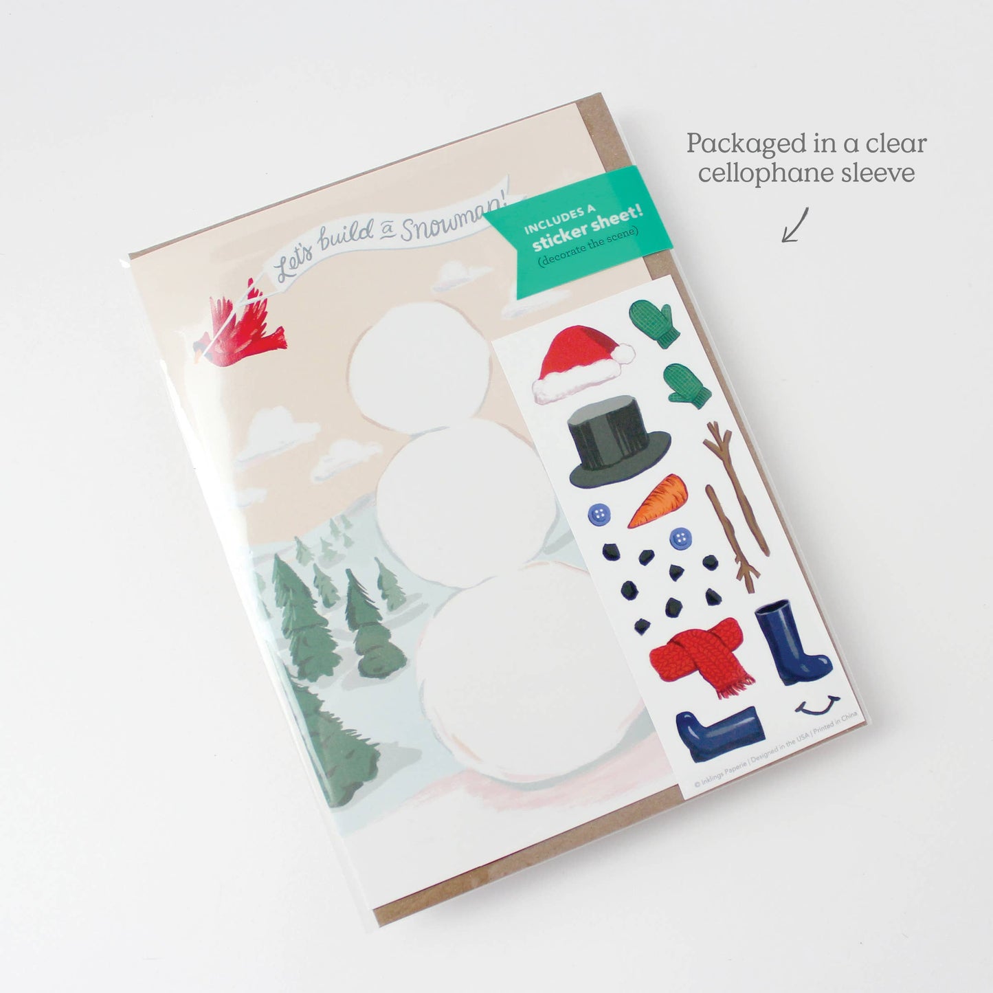 Inklings Paperie - Sticker Scene Card - Build a Snowman