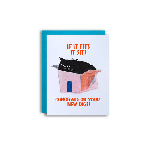 Pier Six Press - It Fits, It Sits  - Risograph New Home Cat card 