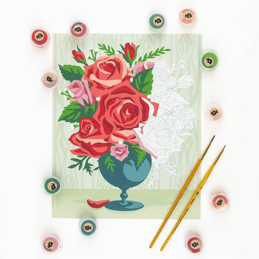 Elle Crée (She Creates) - Roses in Vase (wallpaper background) Paint-by-Number Kit
