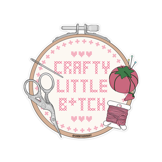 Crafty Little B*tch Cross Stitch - Grandma Hobbies Sticker