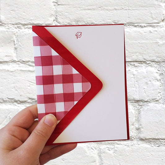 Grad Cap Red (OU) Foil Flat Notecard Set