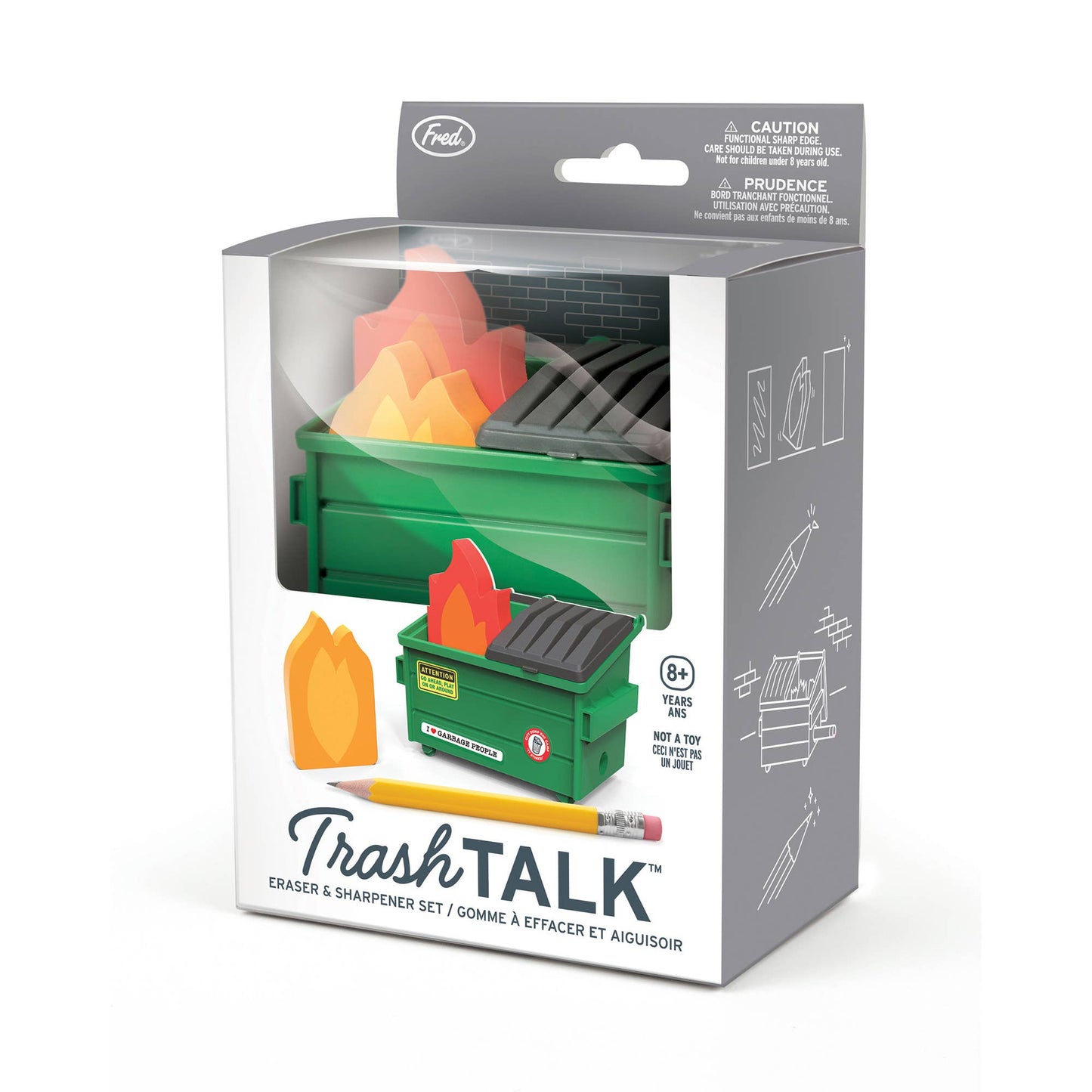 Trash Talk - Dumpster Fire Sharpener and Flame Erasers