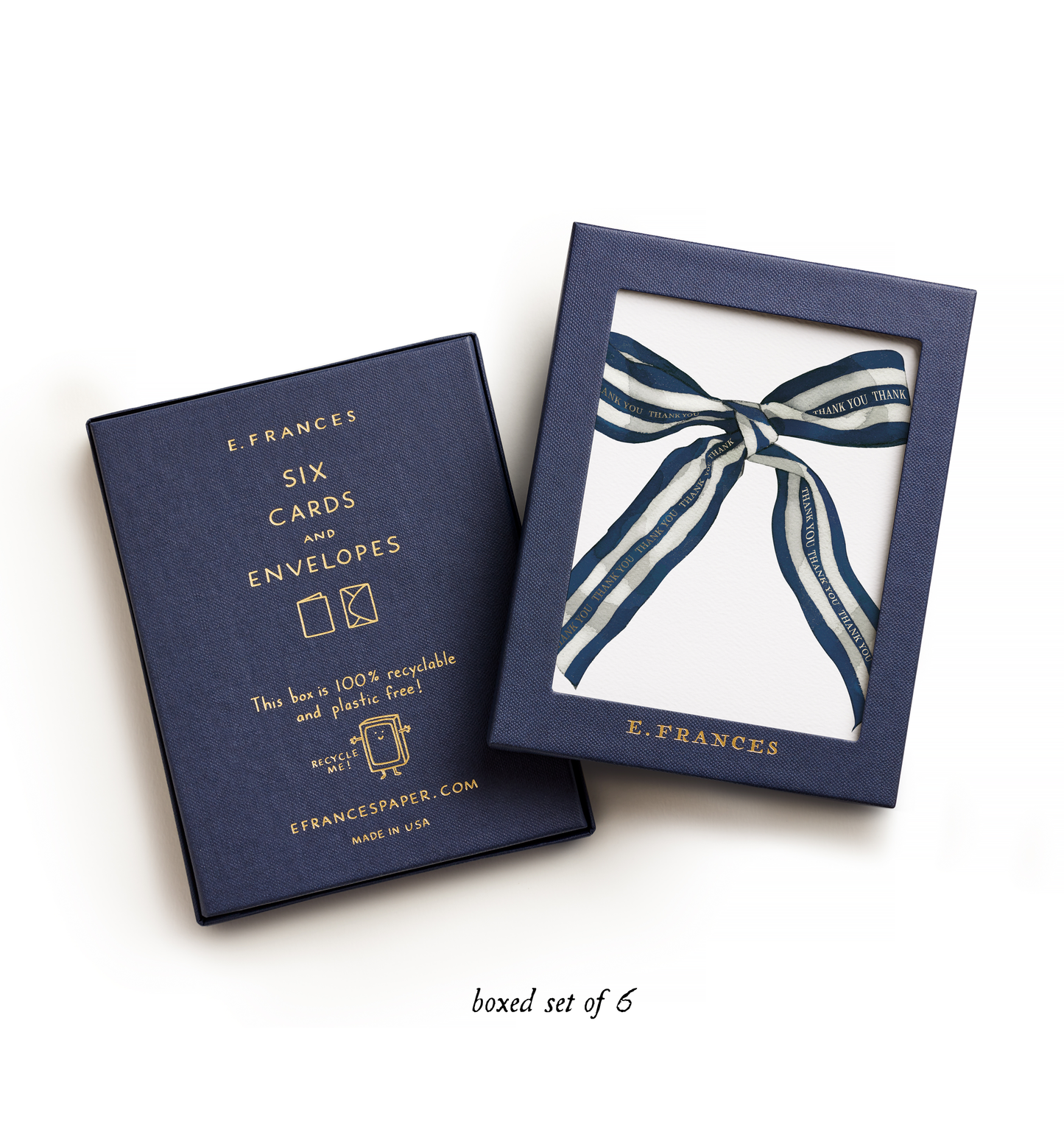 Big Navy Striped Bow - Thank You Set of 6