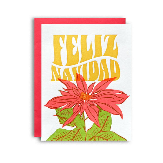 Pier Six Press - Feliz Navidad Poinsettia - Spanish Holiday Letterpress Card