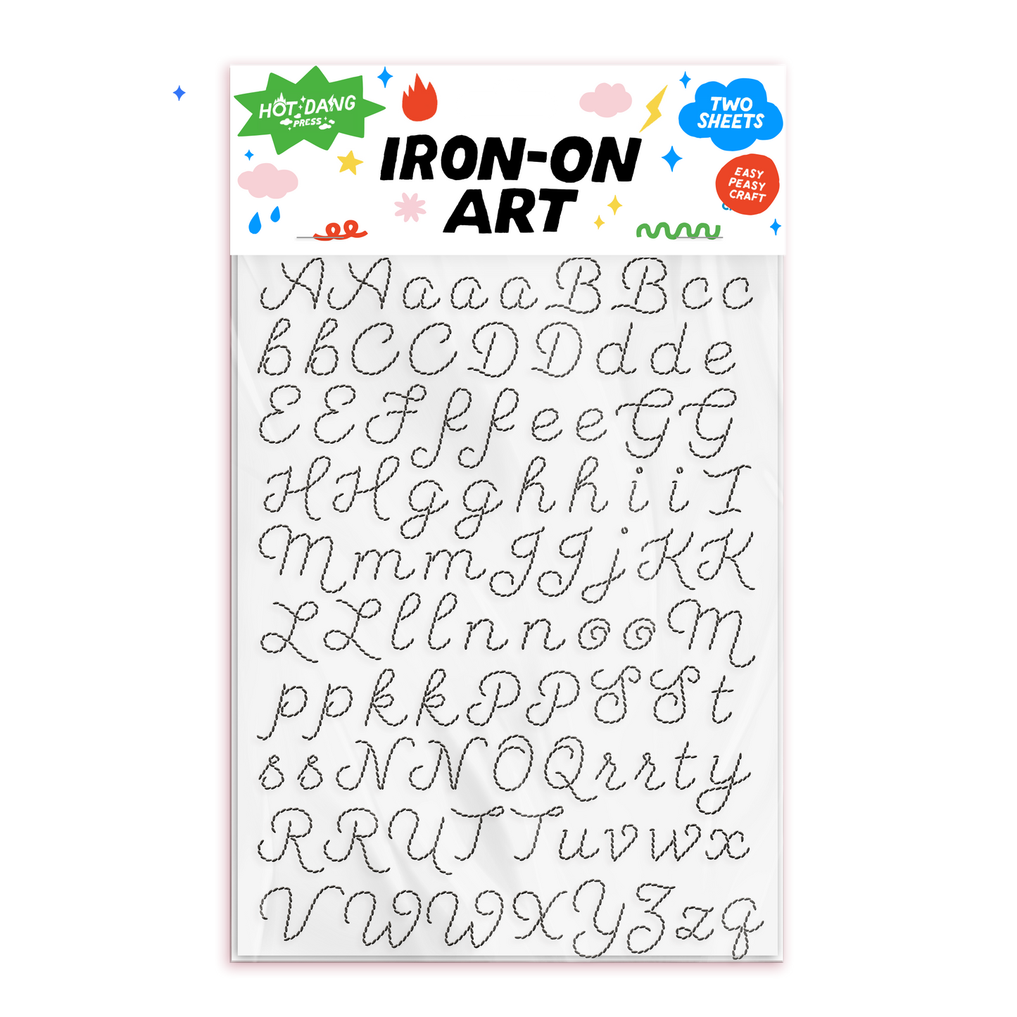 Embroidery Alphabet Black - Iron-On Art Sheet Set