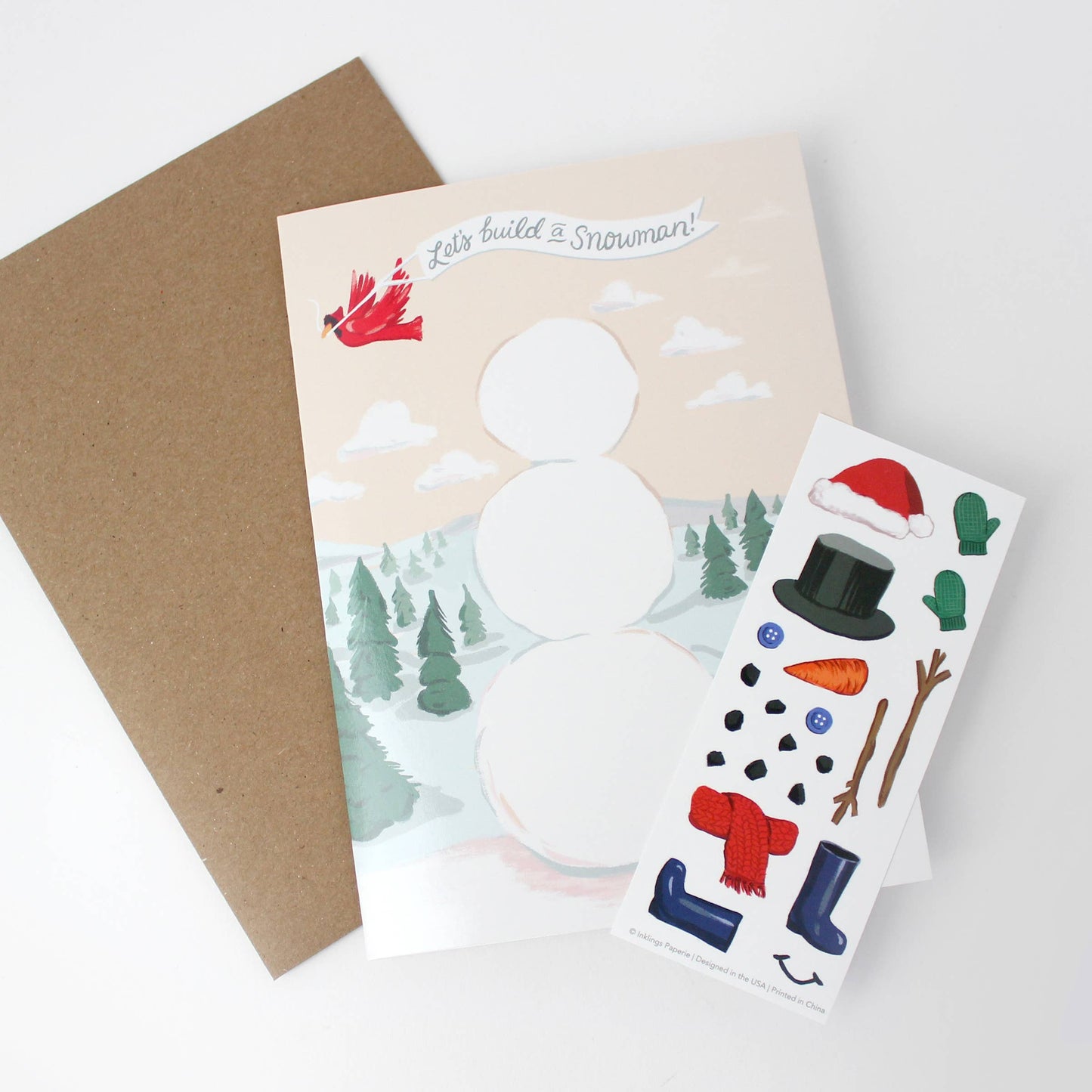 Inklings Paperie - Sticker Scene Card - Build a Snowman