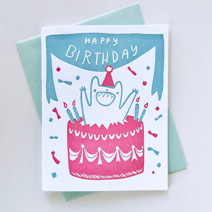 Jumping Out of a Cake - Birthday Card