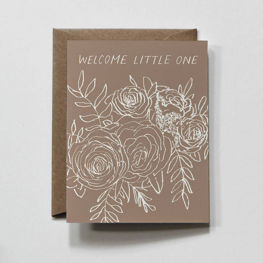 Little One | Welcome New Baby Floral Outline Greeting Card