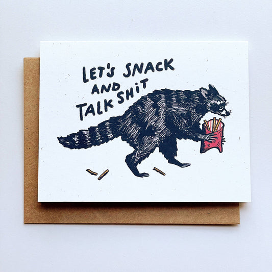 Kendra Lee Miller Art - Let’s Snack and Talk Shit Raccoon Greeting Card