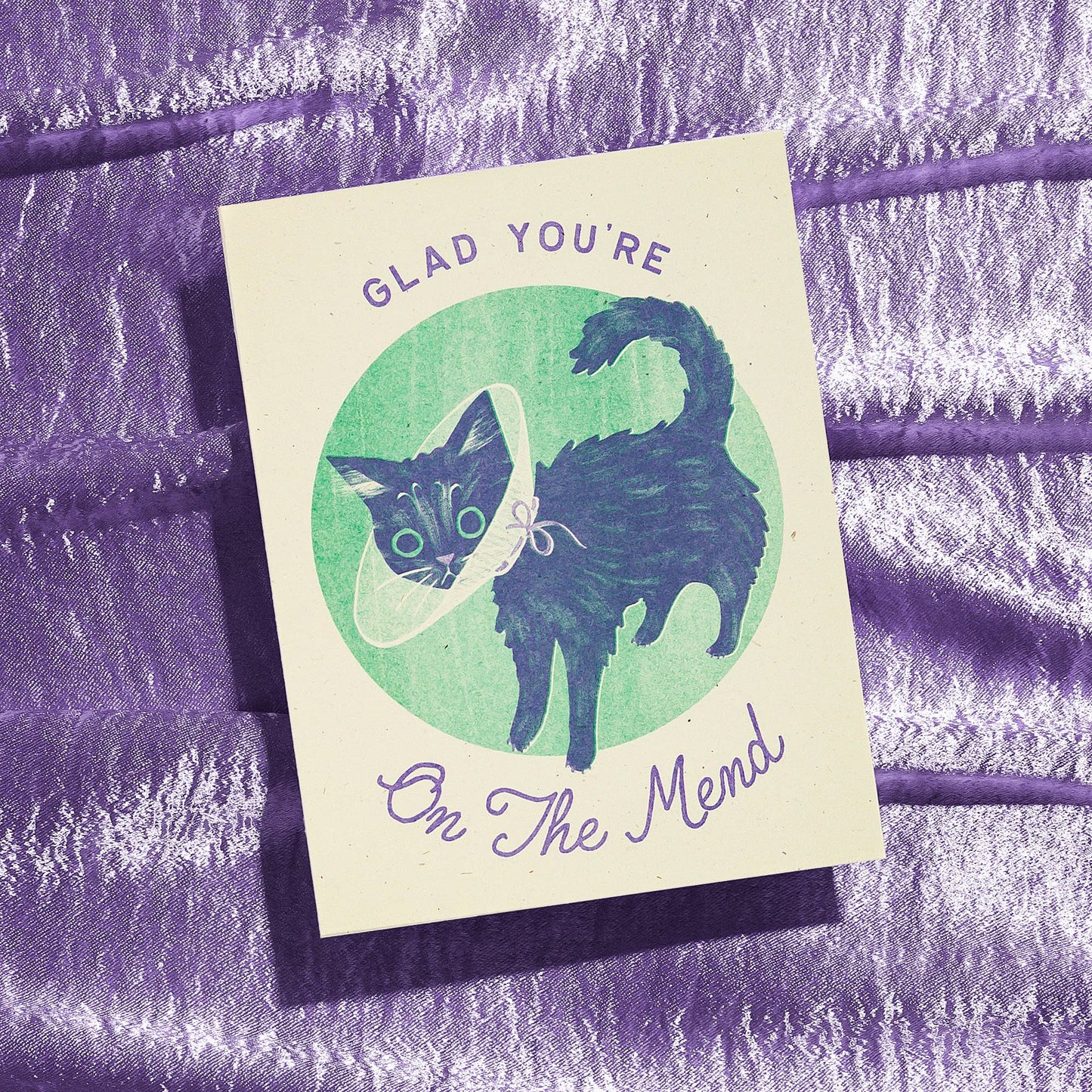 Bromstad Printing Co. - Glad You're On The Mend Cat - Risograph Get Well Card