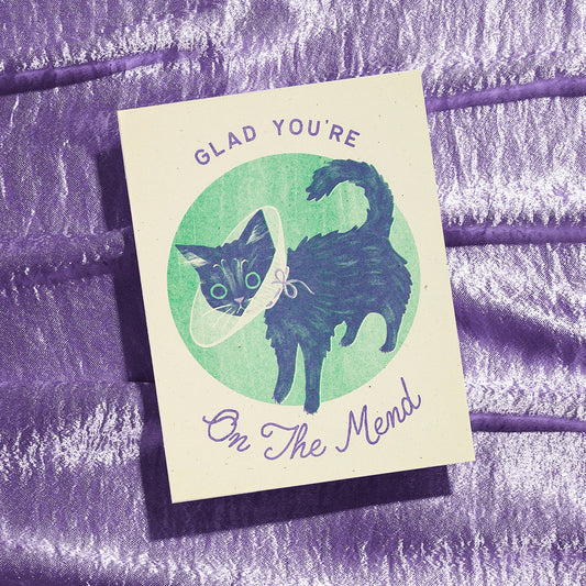 Bromstad Printing Co. - Glad You're On The Mend Cat - Risograph Get Well Card
