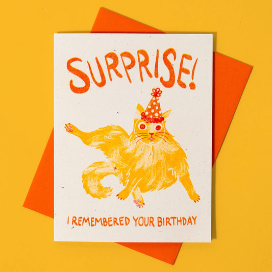 Bromstad Printing Co. - Surprise! I Remembered Your Birthday Cat - Risograph Card