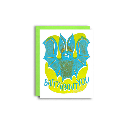 Pier Six Press - Batty About You - Risograph spooky love card 