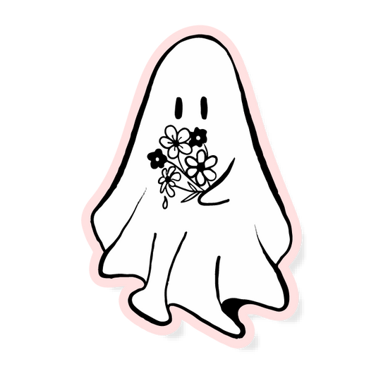 Ghost Holding a Bouquet of Flowers - Vinyl Sticker