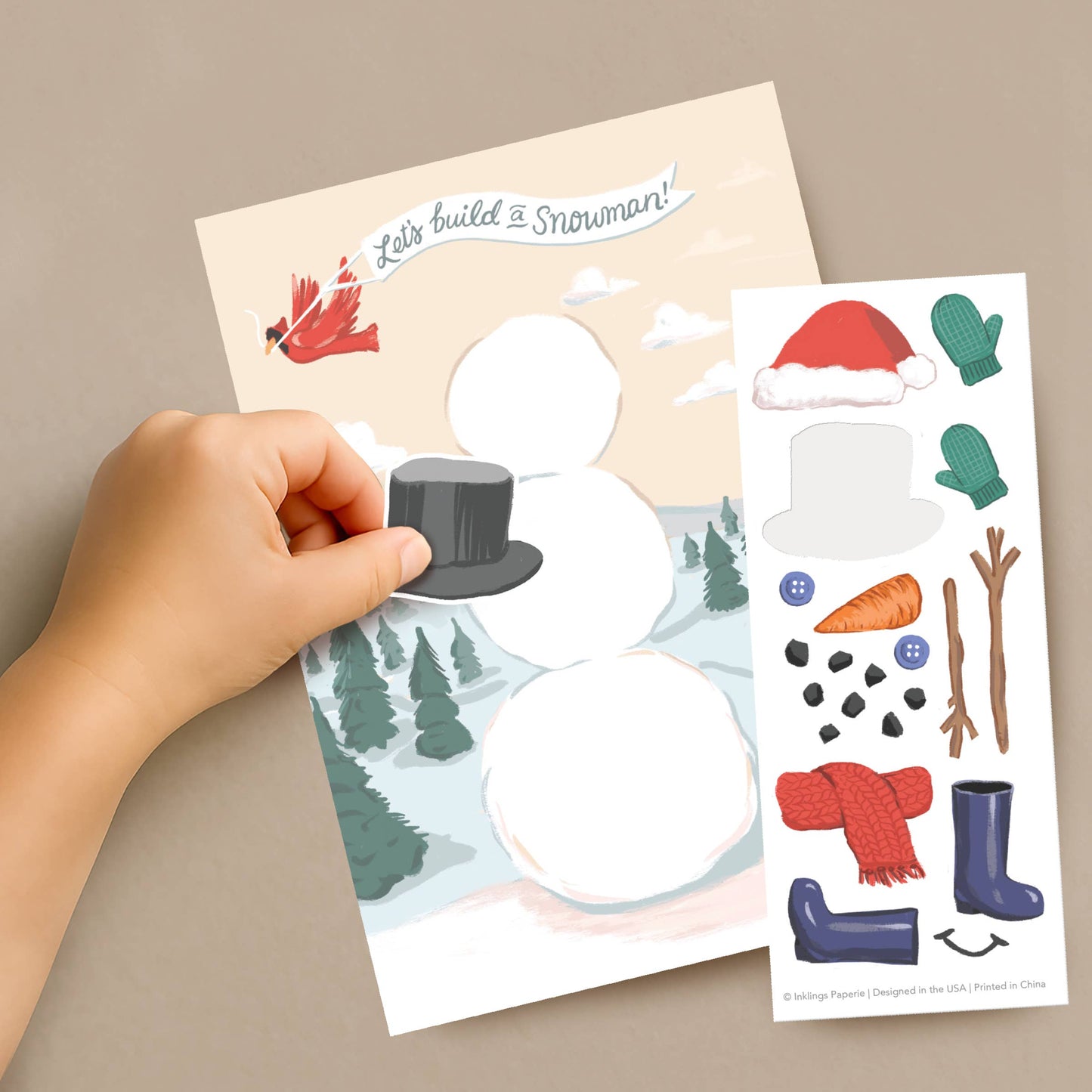 Inklings Paperie - Sticker Scene Card - Build a Snowman