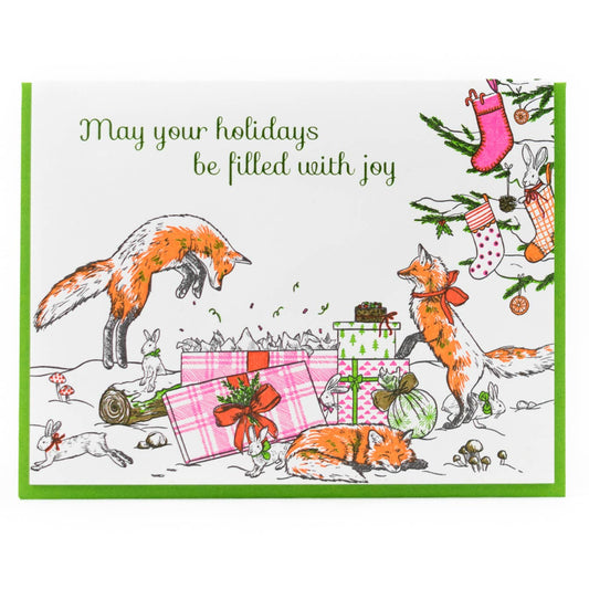 Porchlight Press Letterpress - Foxes' Christmas Morning Card
