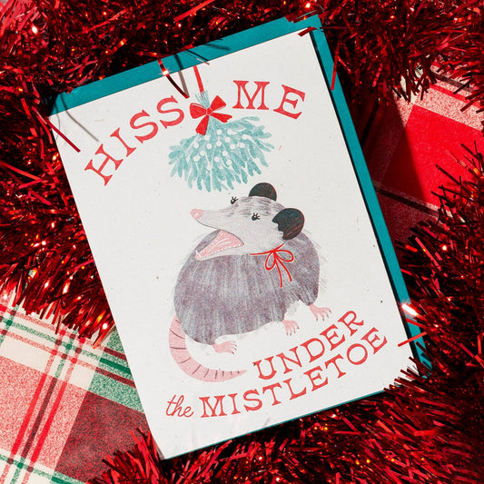 Bromstad Printing Co. - Hiss Me Under the Mistletoe - Risograph Christmas Card